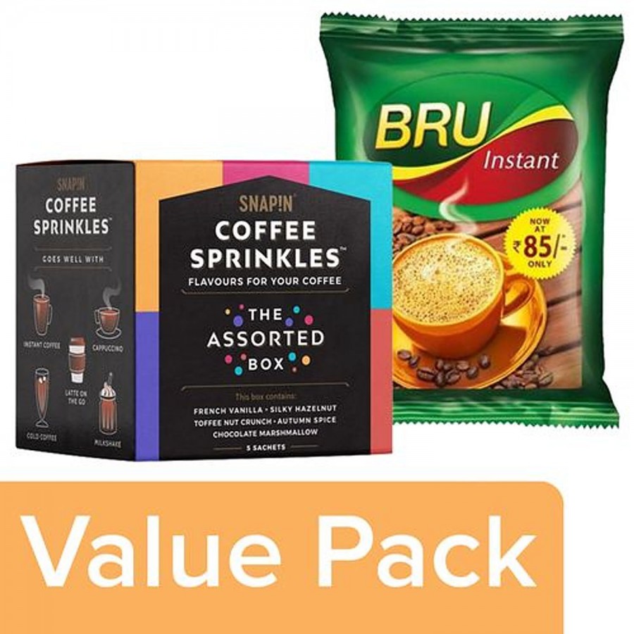 bb Combo Snapin Coffee Sprinkles Assorted 29.5 gm 5 sachets + Bru Instant Coffee 50 gm