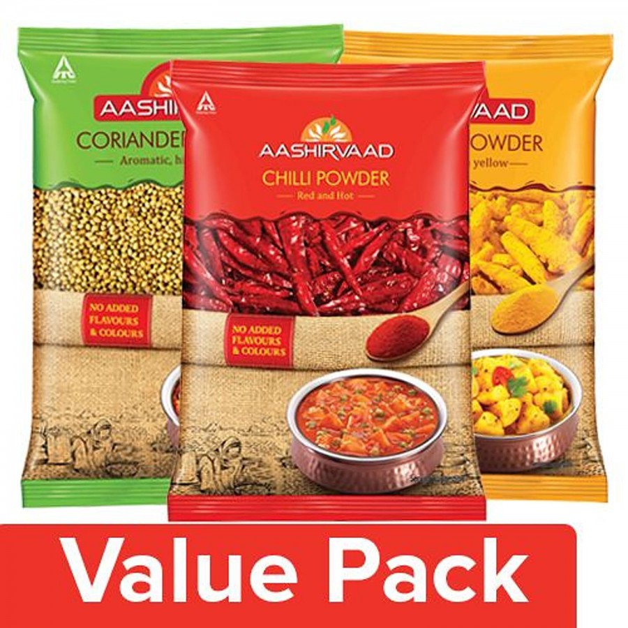 Aashirvaad Powder - Chilli 100 gm + Powder - Coriander 100 gm + Powder - Turmeric 100 gm