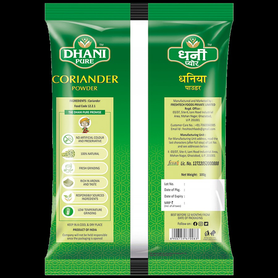 DHANI PURE Coriander/Dhania Powder - 100% Natural