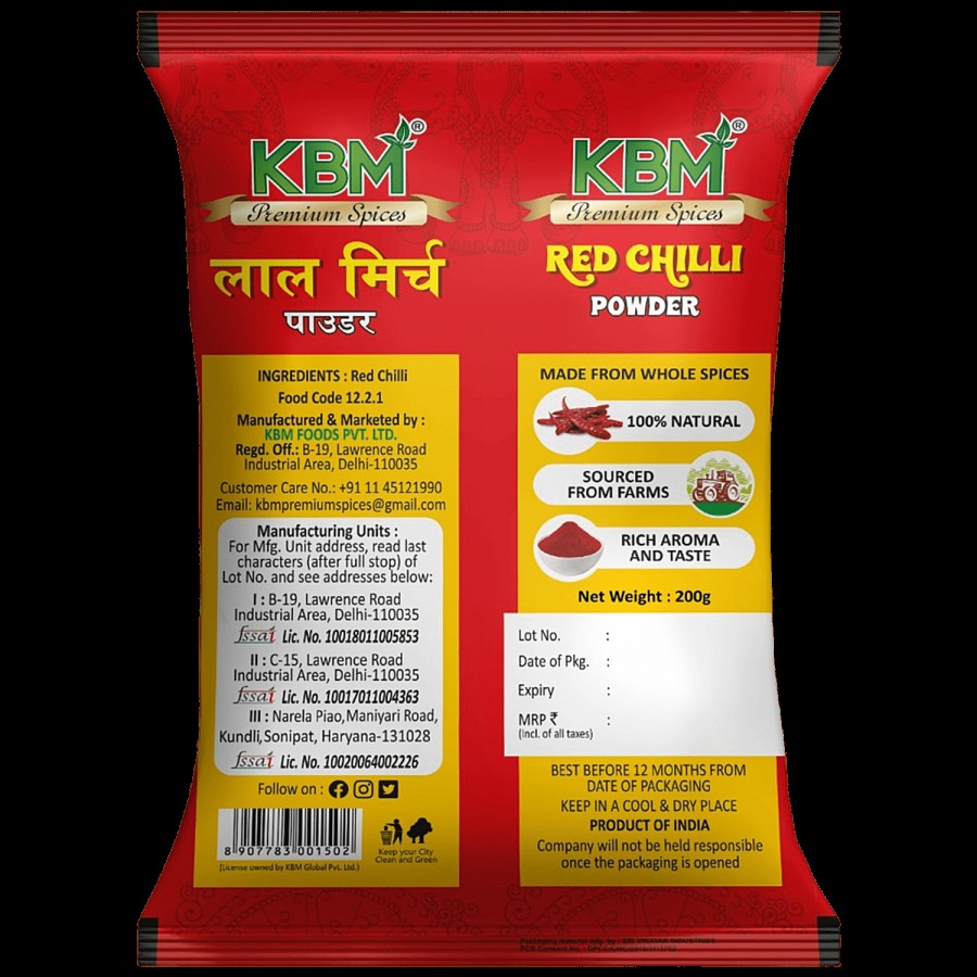 KBM Premium Spices Red Chilli/Lal Mirch Powder