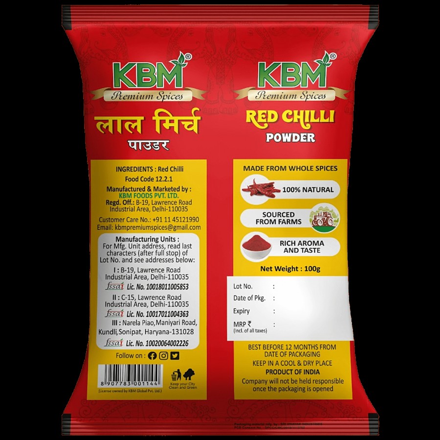 KBM Premium Spices Red Chilli/Lal Mirch Powder