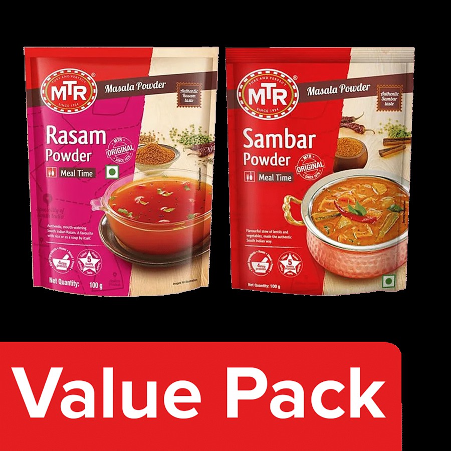 MTR Masala - Rasam Powder 100 g + Masala - Sambar Powder 100 g