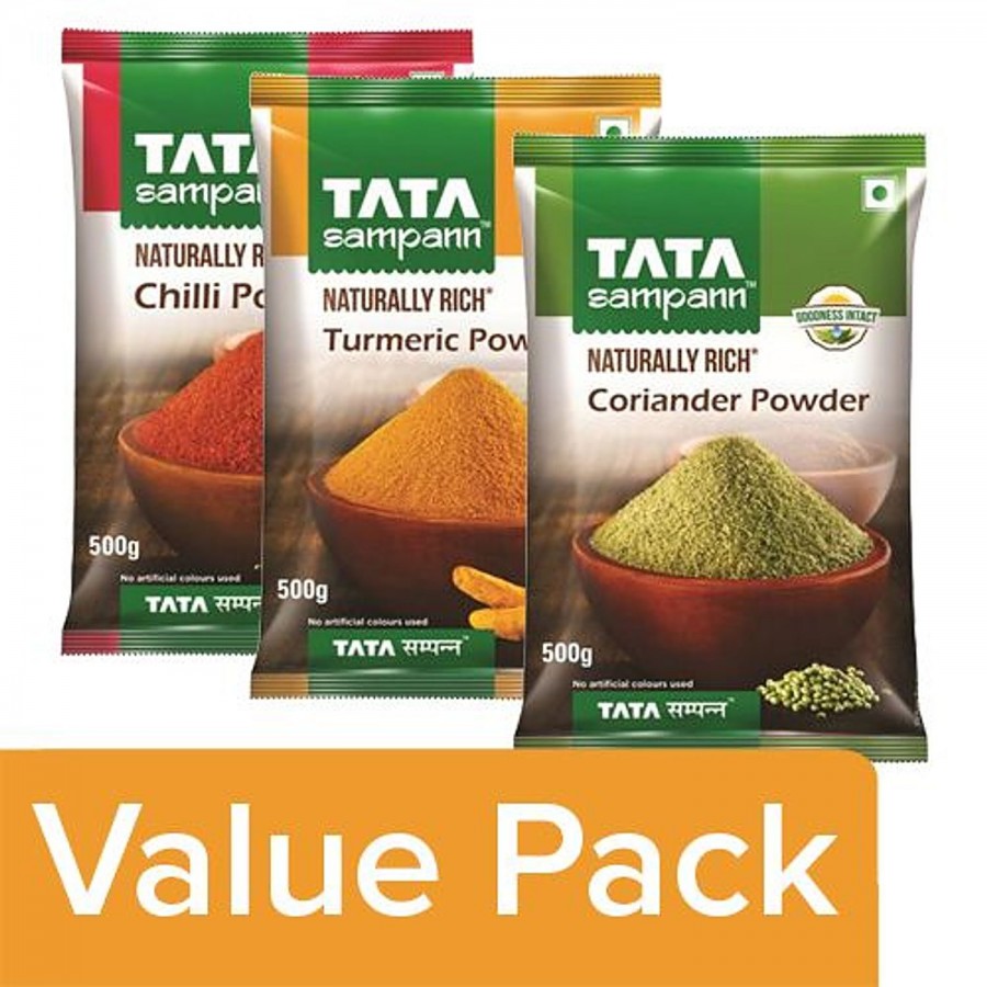 Tata Sampann Powder - Chilli 500G + Powder - Turmeric 500G + Powder - Coriander 500G