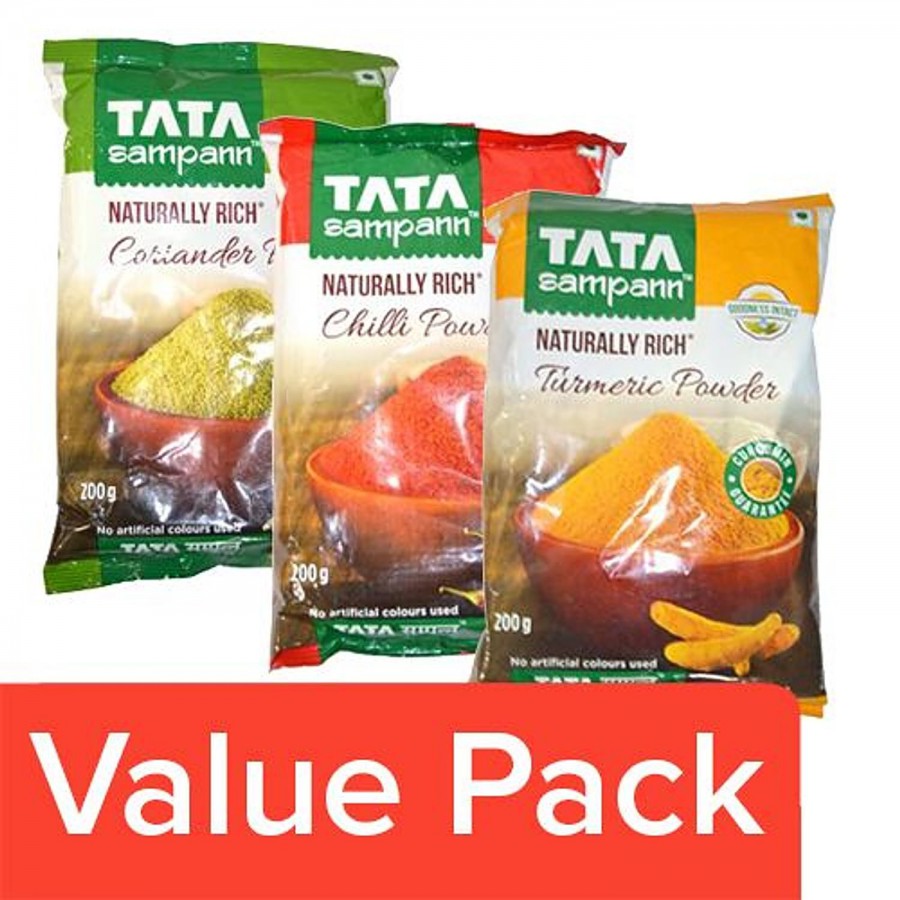 Tata Sampann Powder - Turmeric 200G + Powder - Coriander 200G + Powder - Chilli 200G