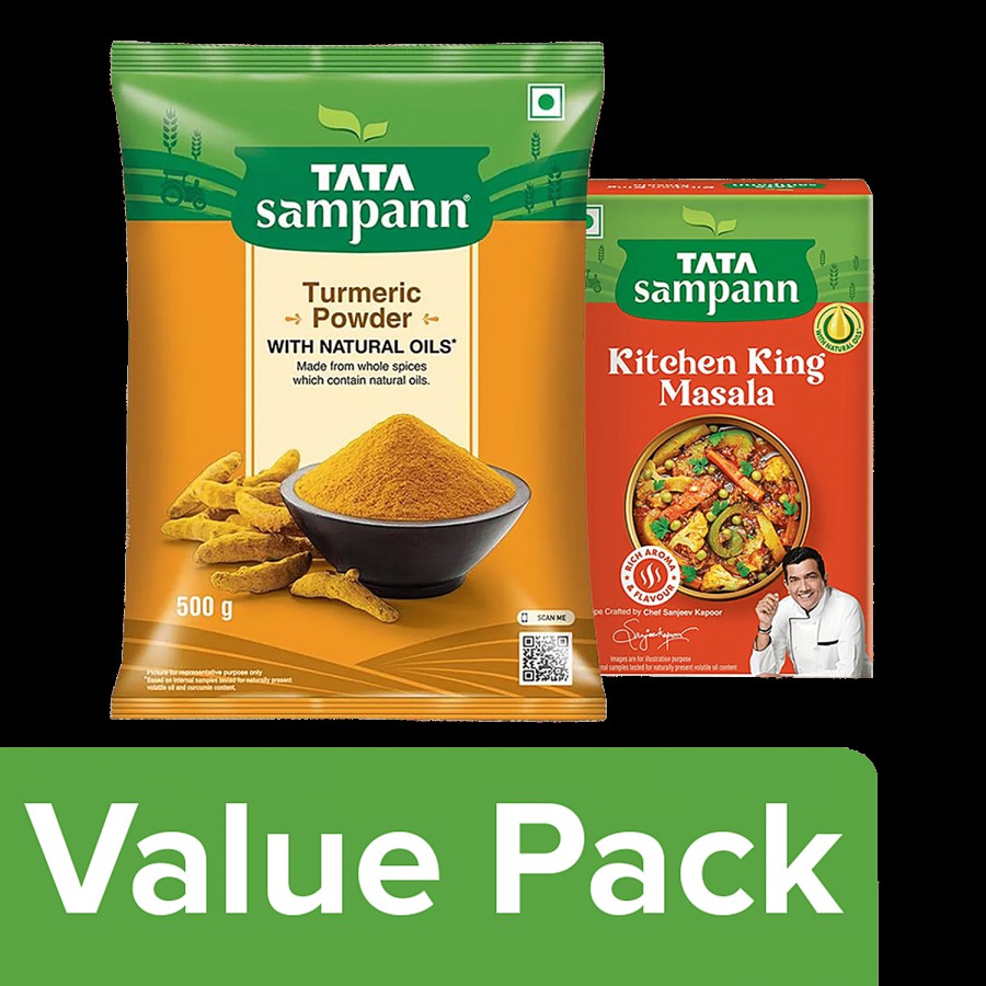 Tata Sampann Turmeric Powder With Natural Oils 500g + Kitchen King Masala 100g