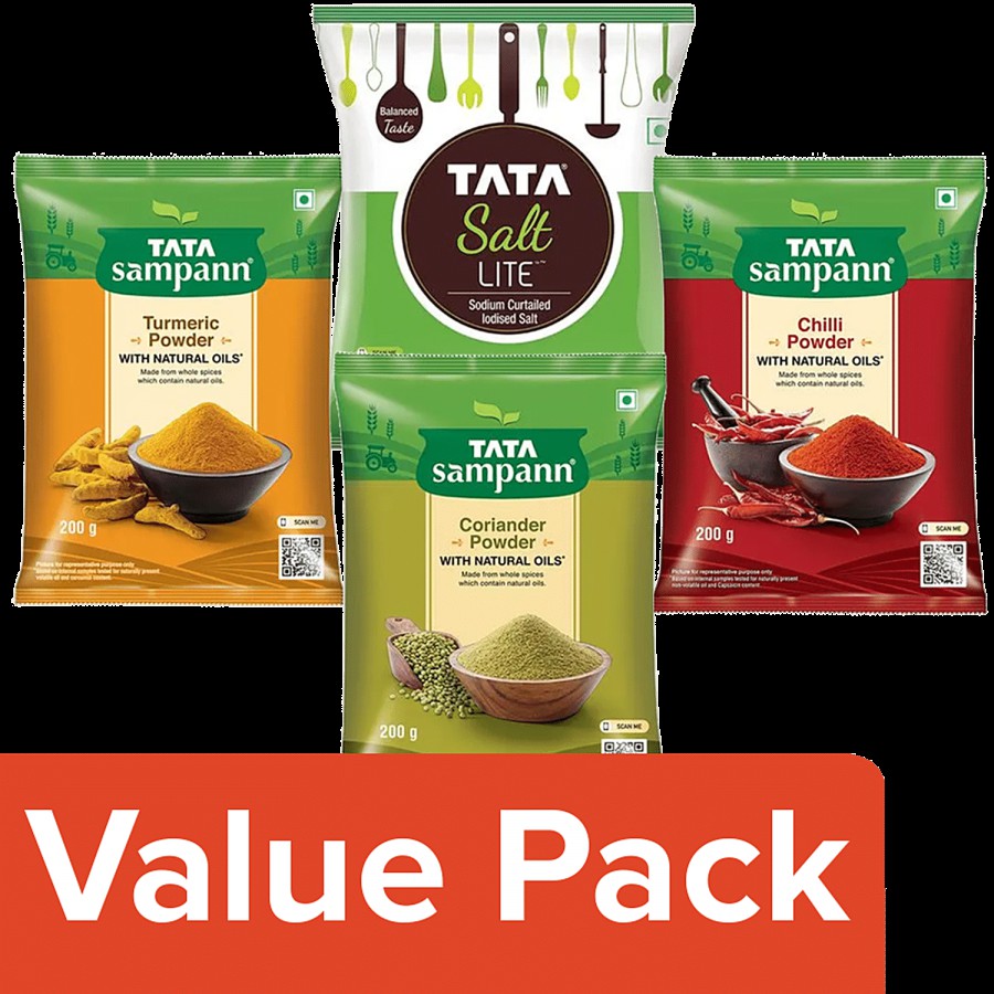 bb Combo Tata Sampann 200g (Each) Turmeric Powder+ Red Chilli+Coriander Powder+ 1kg Tata Salt lite