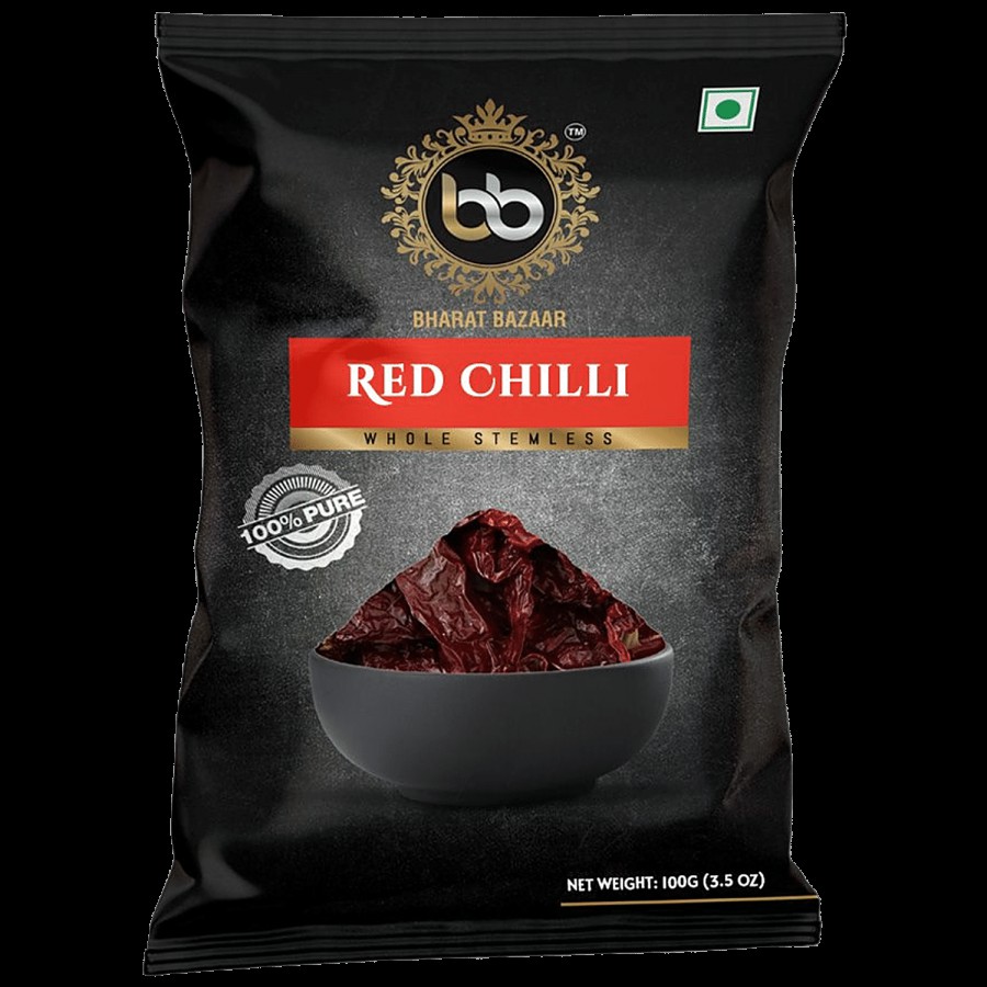 Bharat Bazaar  Red Chilli Whole - Stemless