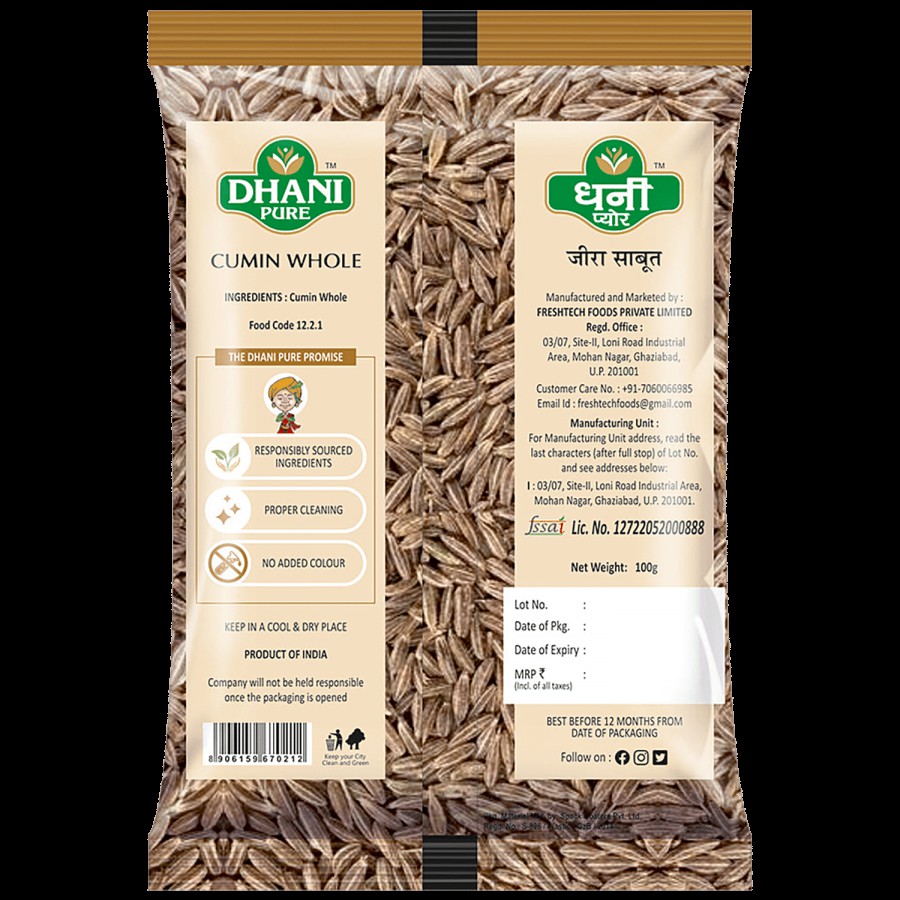 DHANI PURE Cumin/Jeera Whole - 100% Natural