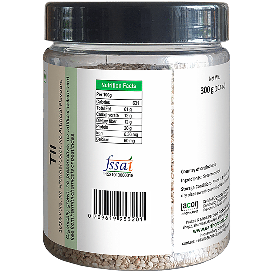 Earthon Organic Natural White Sesame Seeds/Til/Ellu