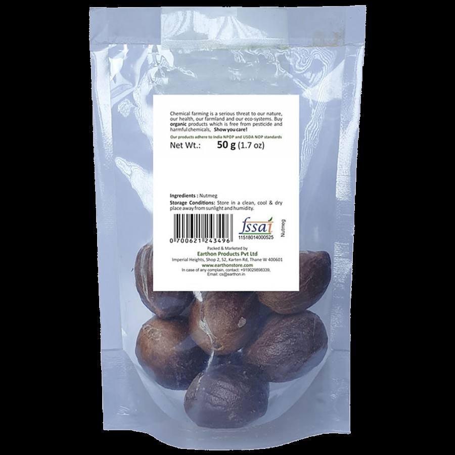 Earthon Organic Nutmeg Whole/Jaiphal/Jayikayi Whole