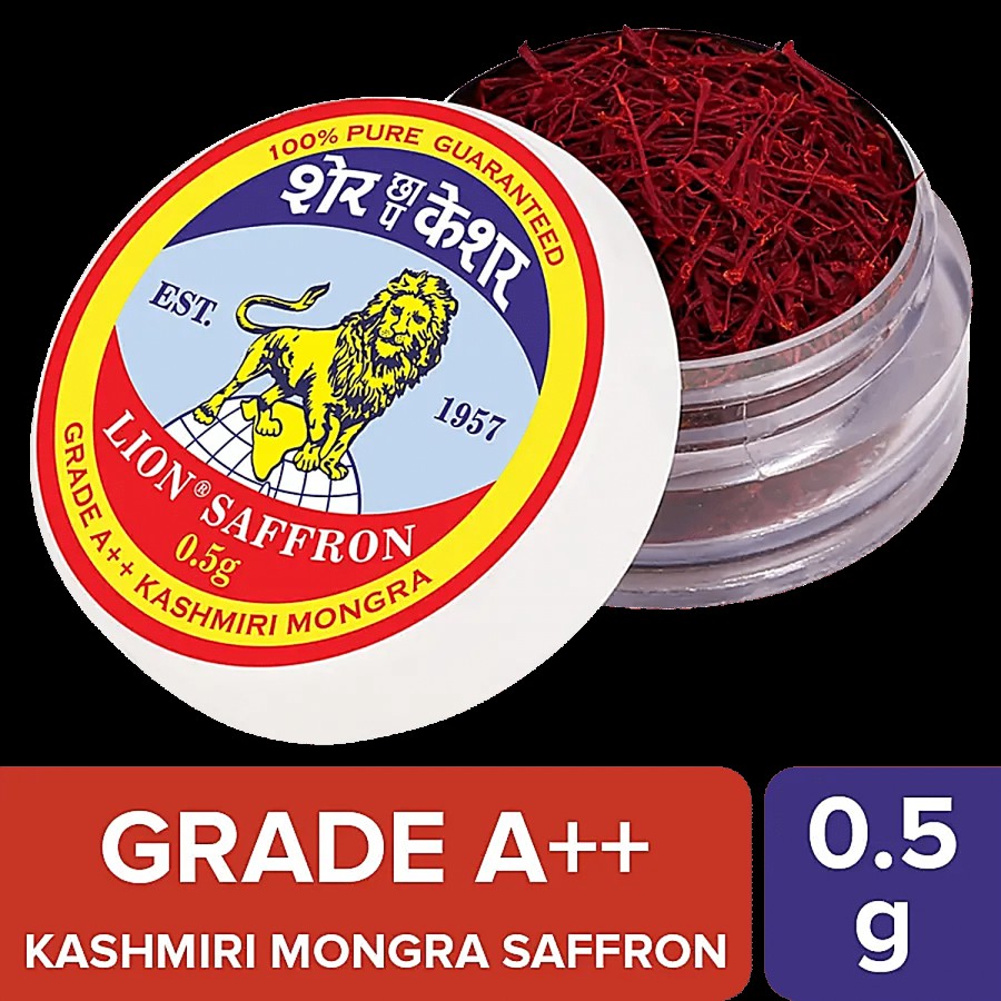 LION SAFFRON Kashmiri Mongra Kesar Grade A++ - Used For Cooking