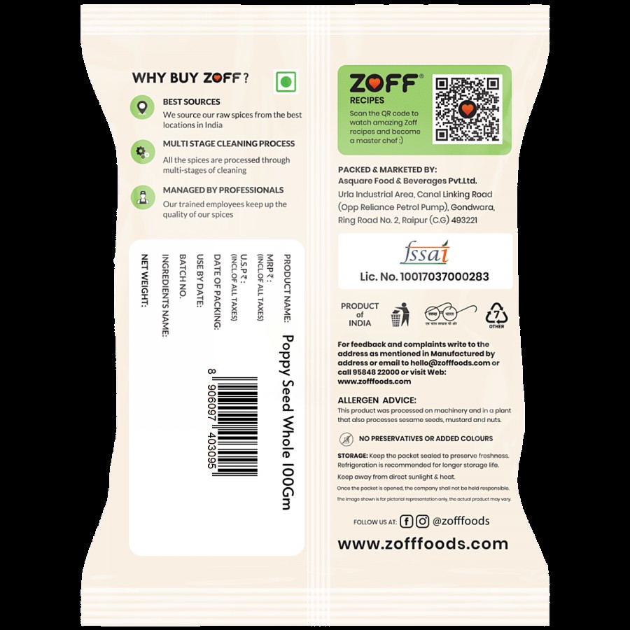 Zoff Poppy Seed - Gluten Free