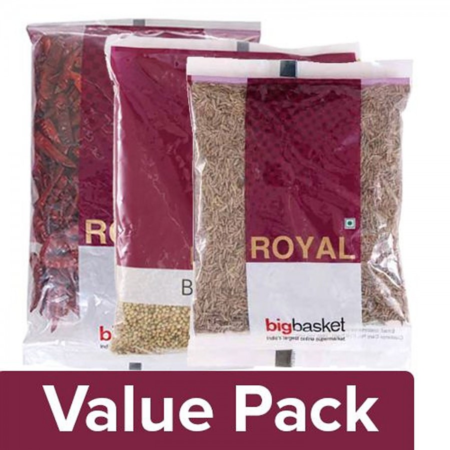 bb Royal Red Chilli with Stem 500 gm + Coriander Seeds 500 gm + Cumin - Whole 100 gm