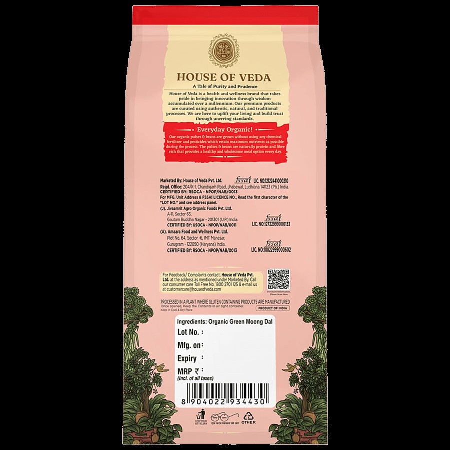 HOUSE OF VEDA Organic Green Moong Dal