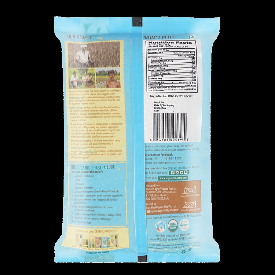 Organic Shastra Masoor Dal Whole