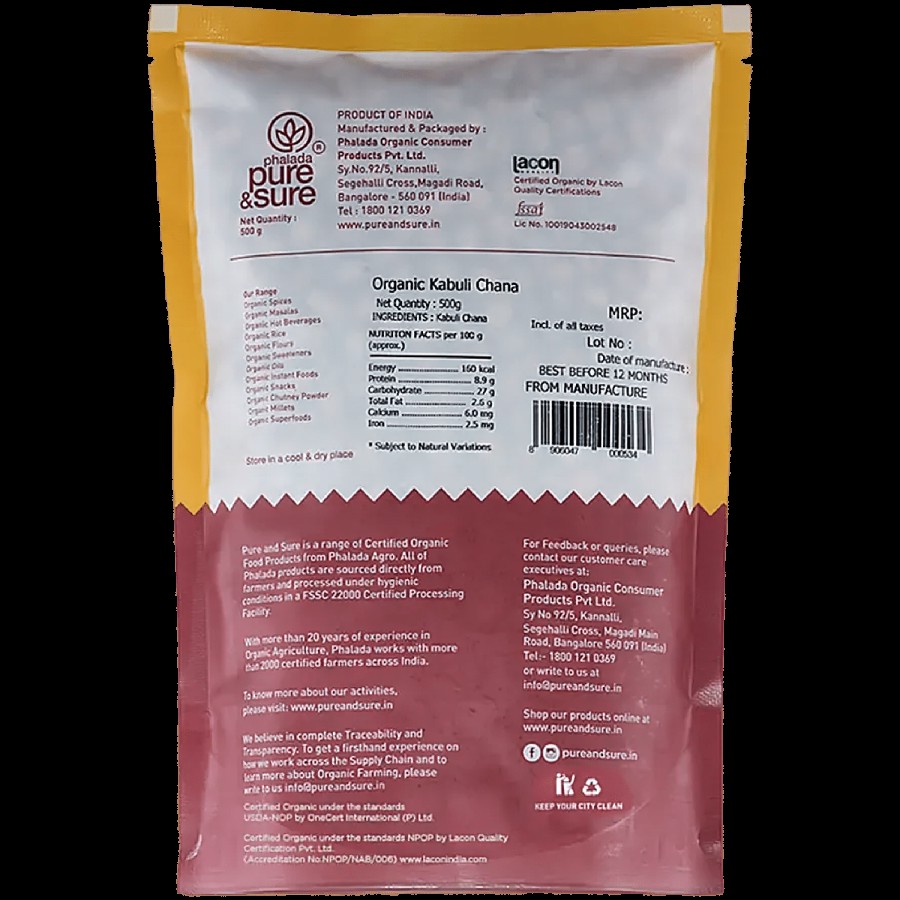 Phalada Pure & Sure Organic - Kabuli Chana/Kabuli Kadale