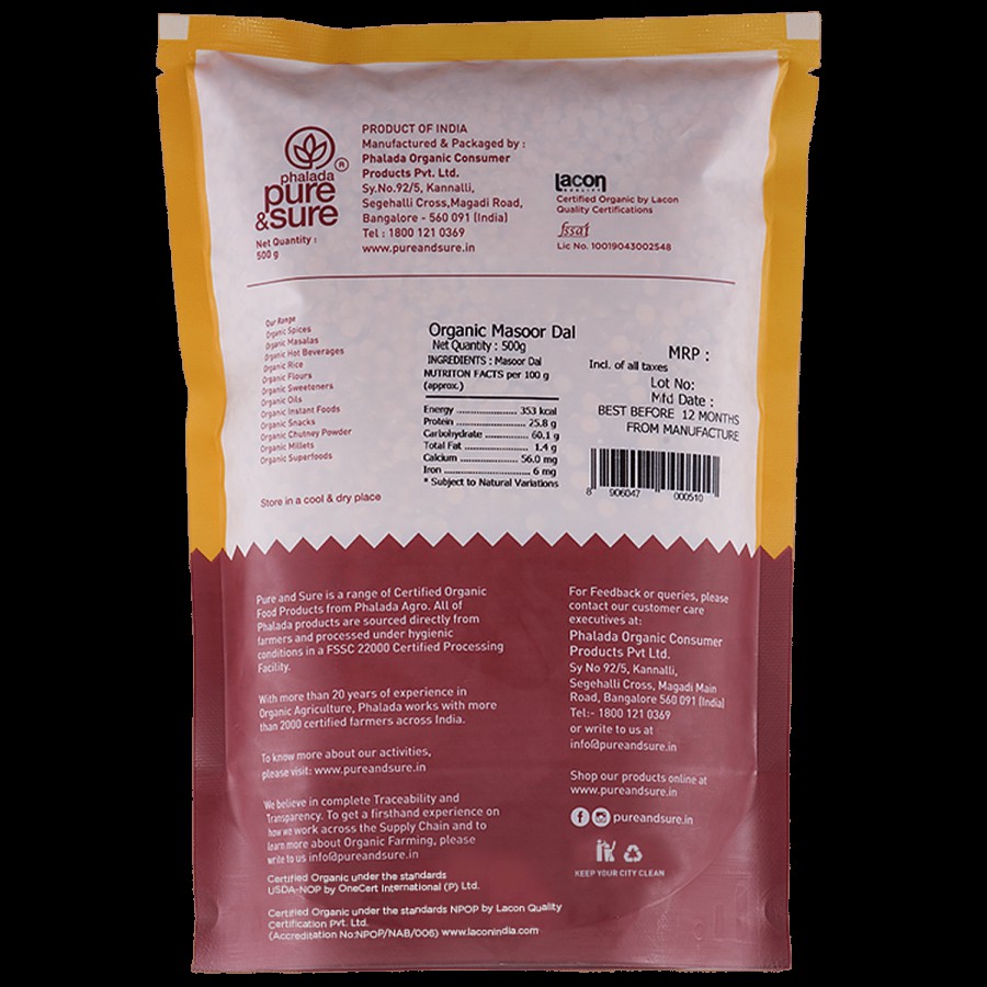 Phalada Pure & Sure Organic - Masoor Daal