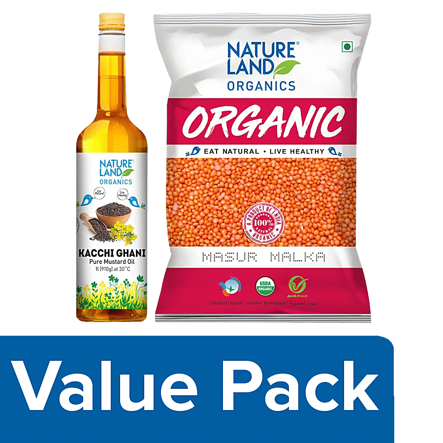 bb Combo Natureland Organics Mustard Oil 1L + Malka Masur 500 g