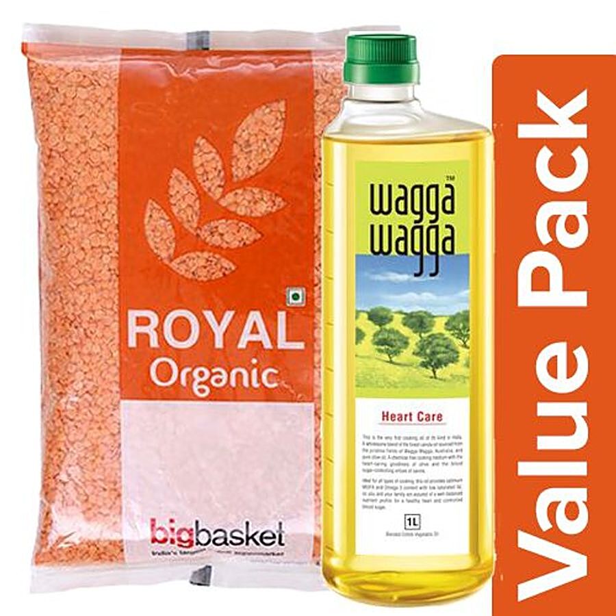 bb Combo Wagga Wagga Heart Care Oil 1L + BB Royal Organic - Red Masoor Dal 500gm