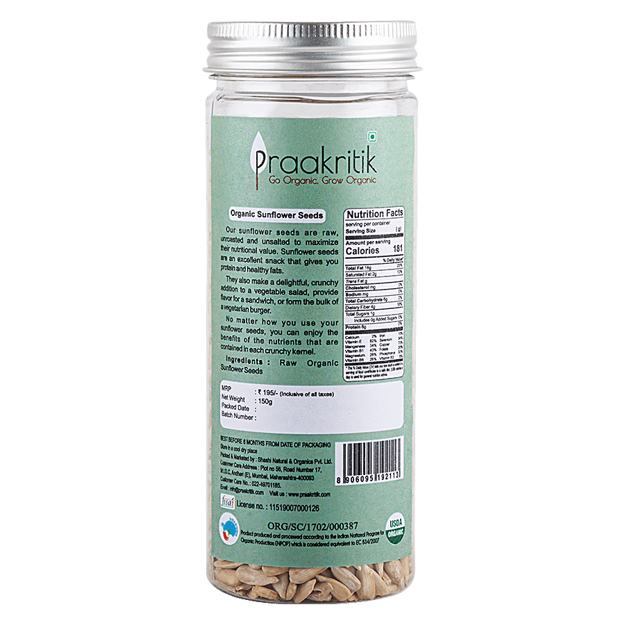 Praakritik Organic Raw Sunflower Seeds - Rich In Protein & Healthy Fats