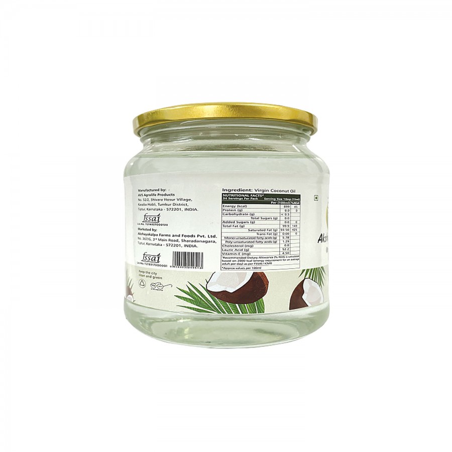 AKSHAYAKALPA Organic Cold Pressed Virgin Coconut Oil - Rich In Antioxidant