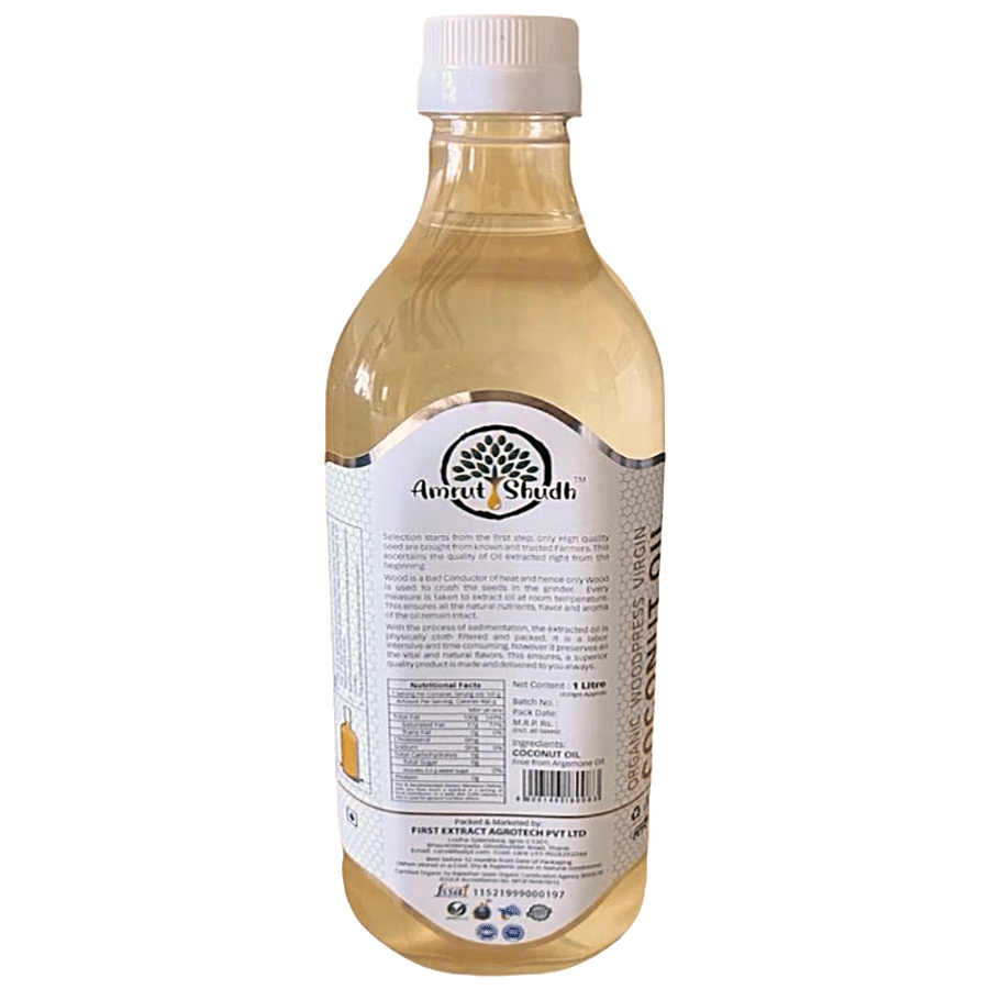 Amrut Shudh Organic Wood Pressed Virgin Coconut Oil - Rich In Fatty Acids