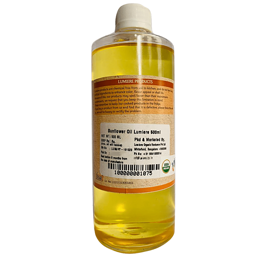 Lumiere Organic Cold Pressed Sunflower Oil