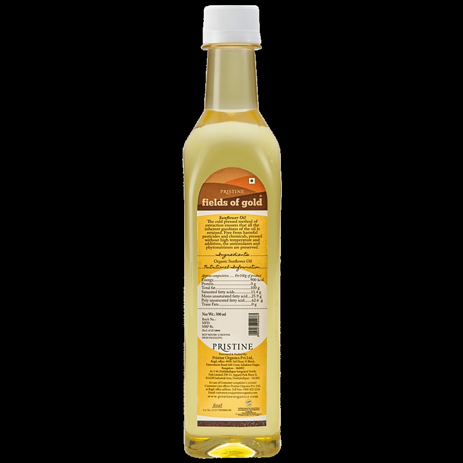 PRISTINE Fields Of Gold - Organic Sunflower Oil