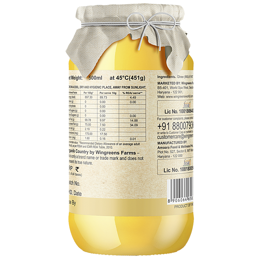 Wingreens Farms Organik Country - A2 Desi Cow Ghee