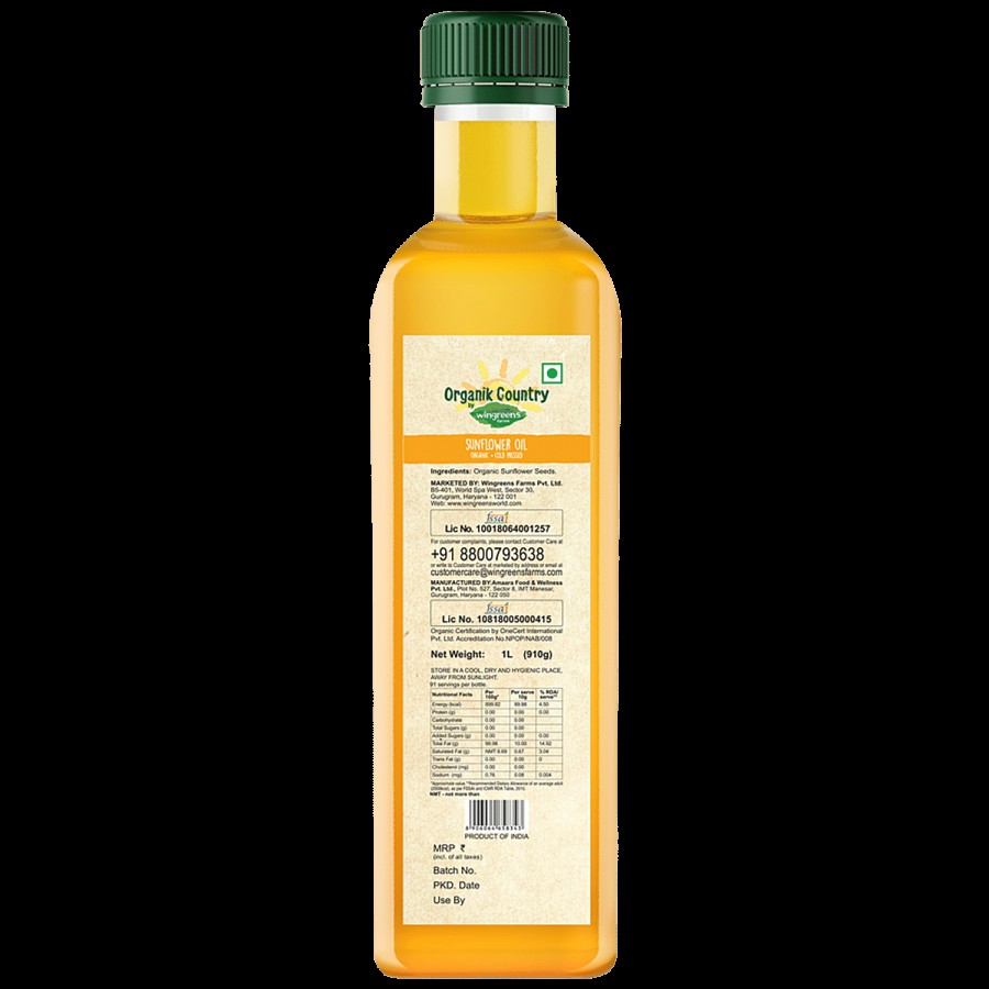 Wingreens Farms Organik Country - Organic Sunflower Oil