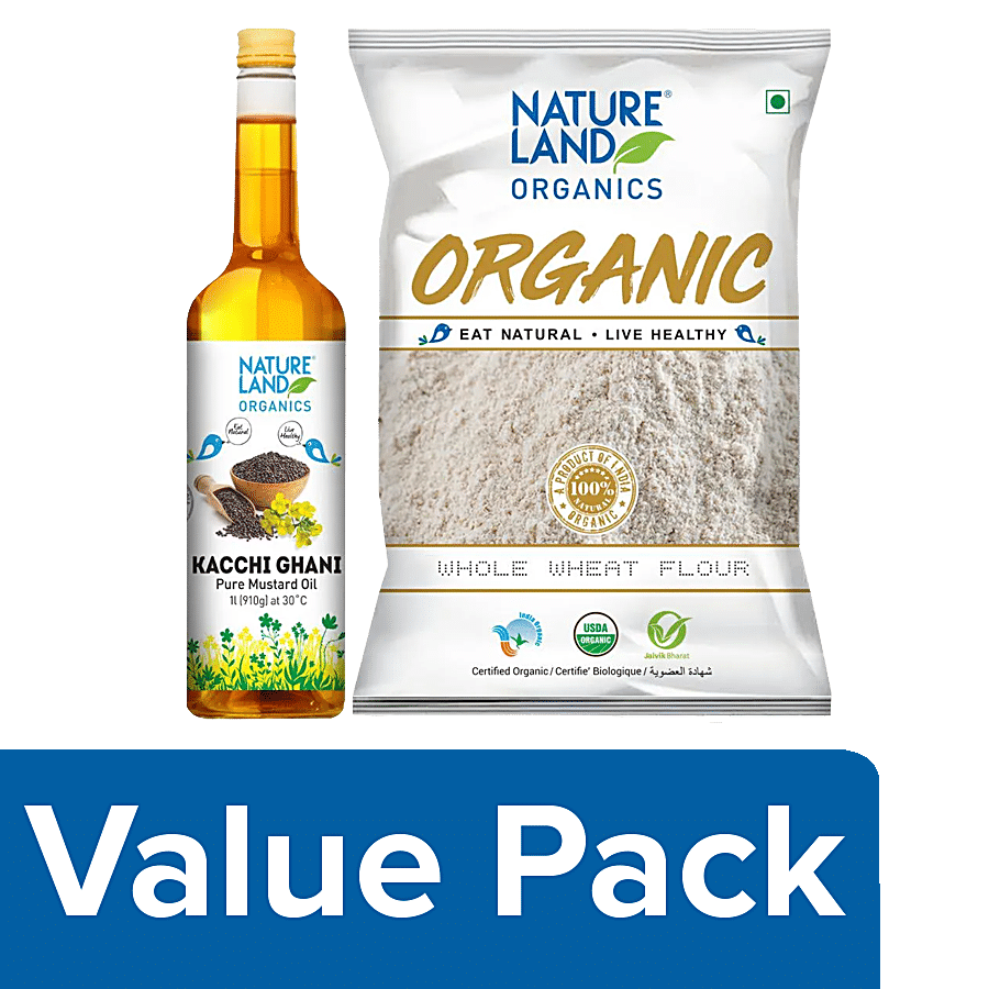 bb Combo Natureland Organics Mustard oil 1 L + Whole wheat Flour 750 gm