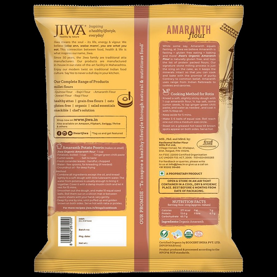 Jiwa Organic Amaranth Flour/Rajgira Atta - 100% Natural & Gluten Free