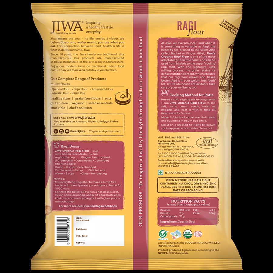 Jiwa Organic Ragi/Finger Millet Flour - 100% Natural & Gluten Free