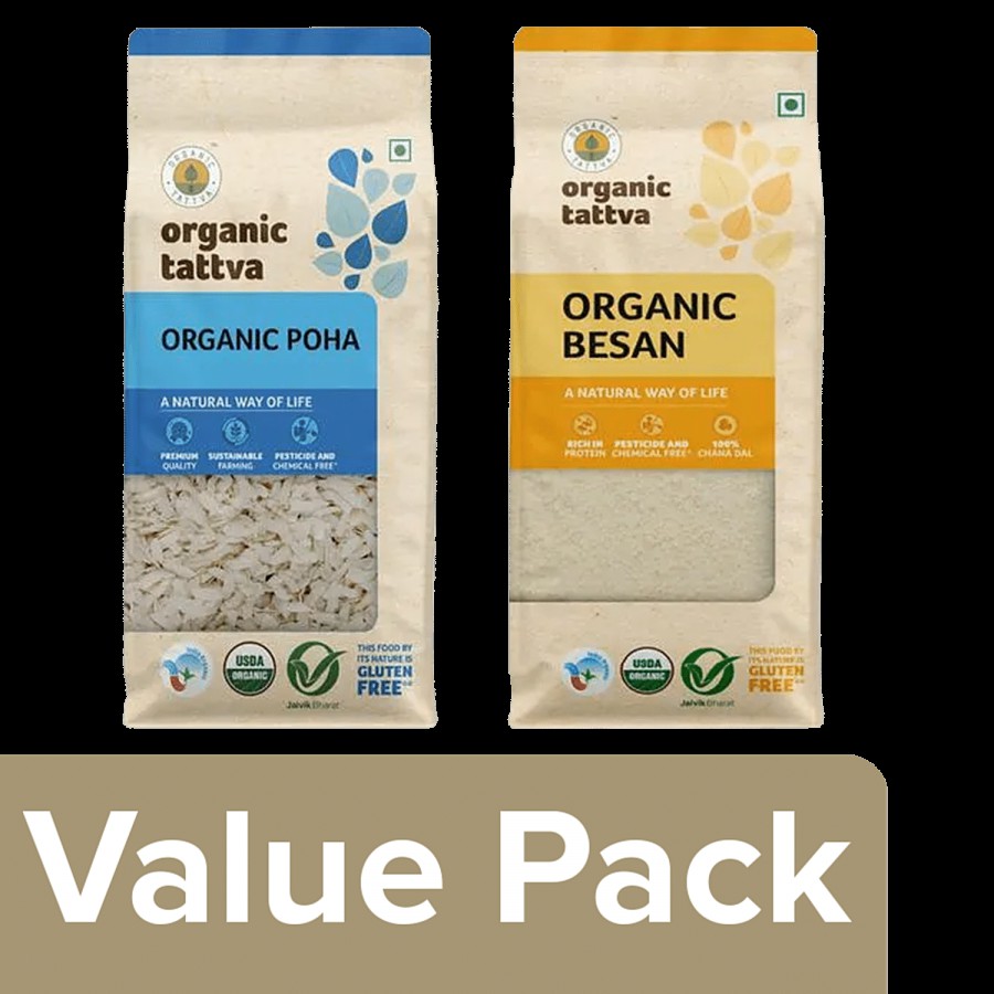 Organic Tattva Organic Poha Thick - 500 g & Organic Besan - 500 g