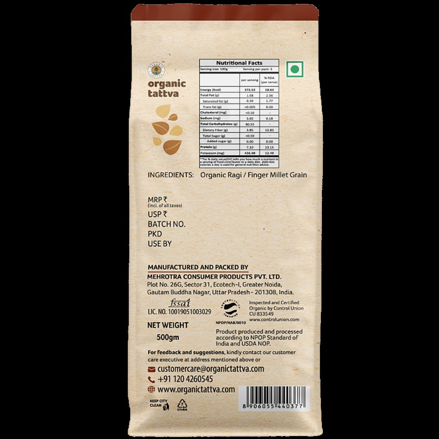 Organic Tattva Ragi Flour/Ragi Hittu