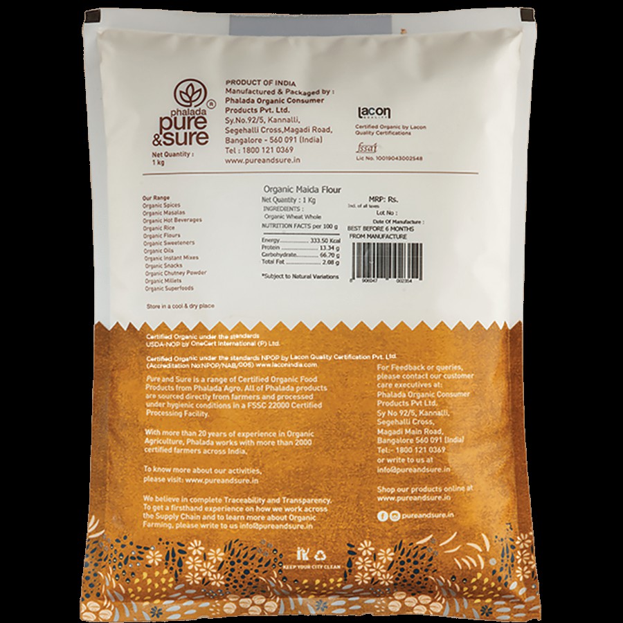 Phalada Pure & Sure Organic Maida Flour - Rich In Fibre & Vitamin