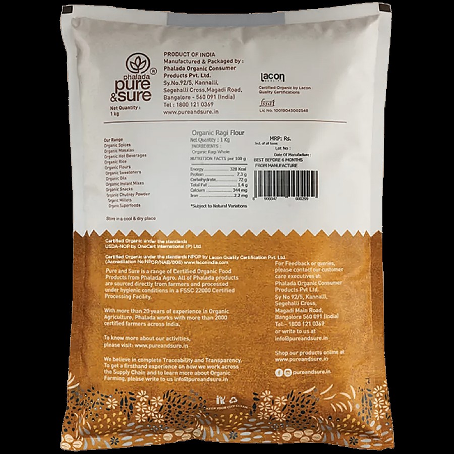 Phalada Pure & Sure Organic - Ragi Flour/Ragi Hittu