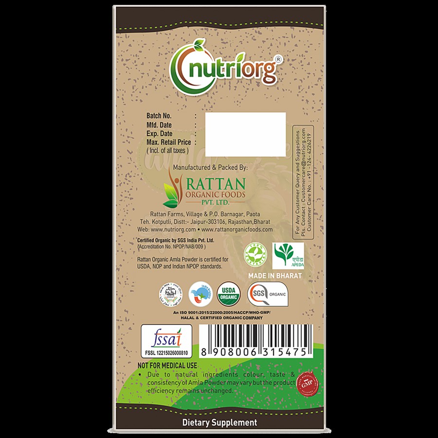 Nutriorg Certified Organic Amla Powder