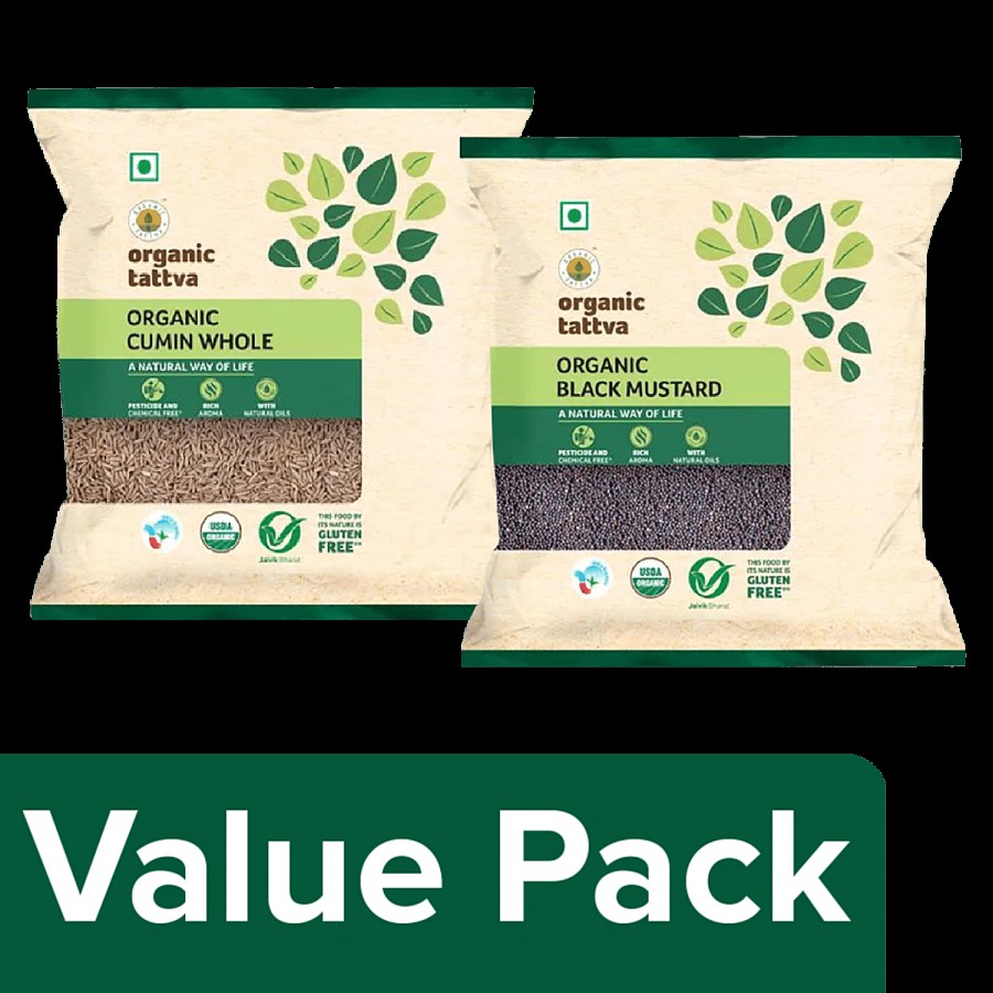 Organic Tattva Organic Seeds - Cumin 100 g & Organic Seeds - Black Mustard 100 g