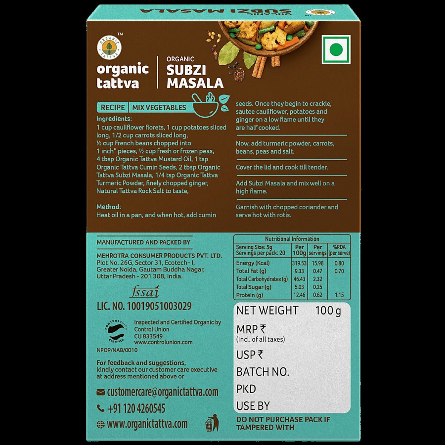 Organic Tattva Subzi Masala - Organic