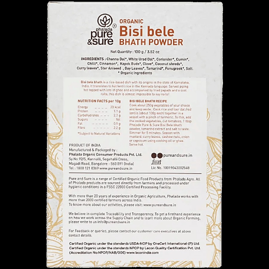 Phalada Pure & Sure Organic - Bisi Bele Bhath Powder