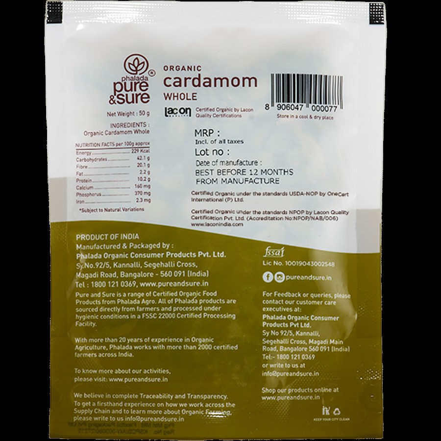 Phalada Pure & Sure Organic - Cardamom Whole/Elakki