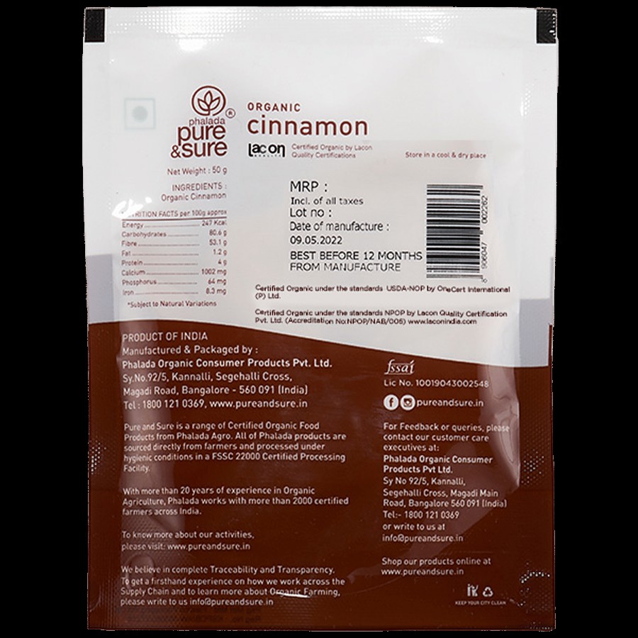 Phalada Pure & Sure Organic Cinnamon Powder - Warm Fragrance