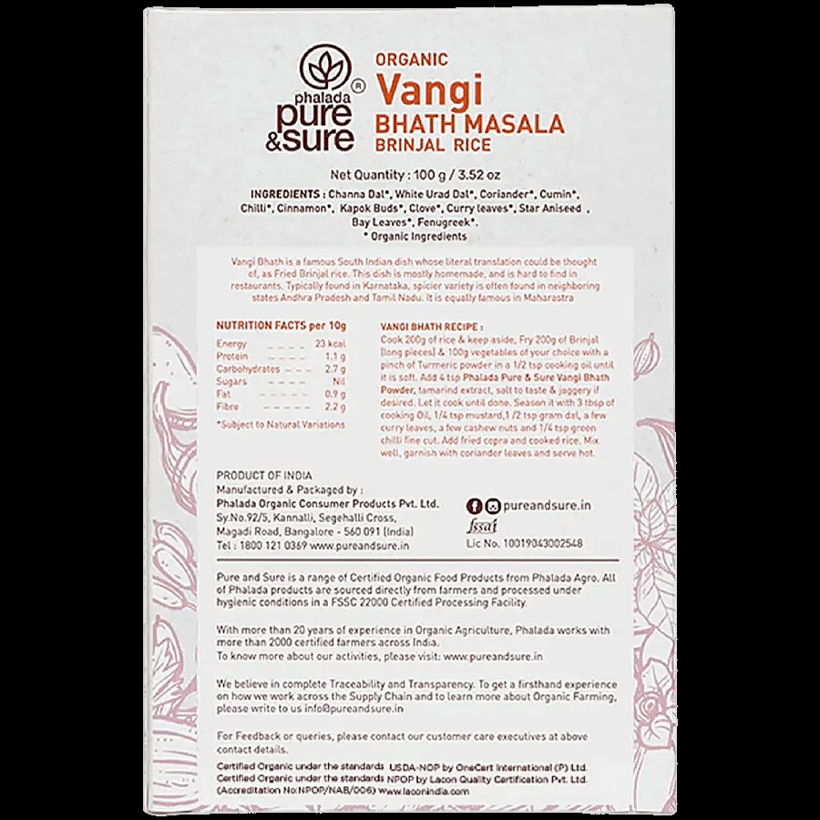 Phalada Pure & Sure Organic -  Vangi Bhath Powder Brinjal Rice