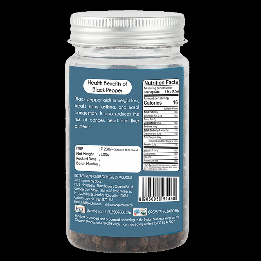 Praakritik Organic Black Pepper Whole