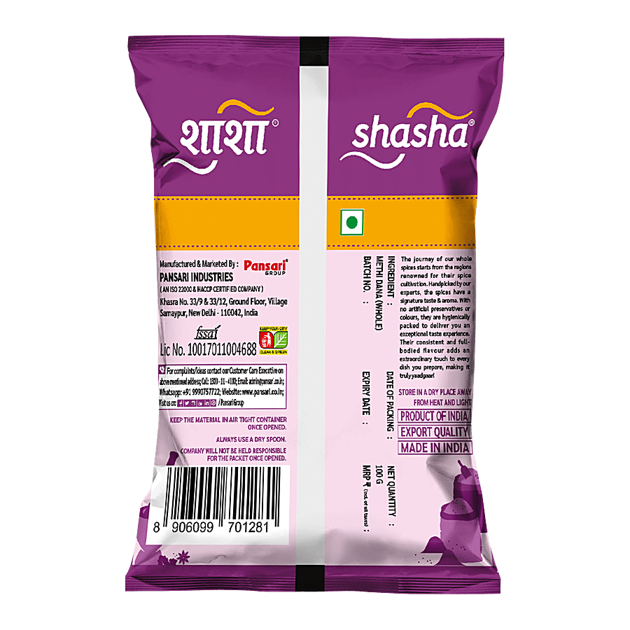 SHASHA Whole Methi Dana -  Premium Quality