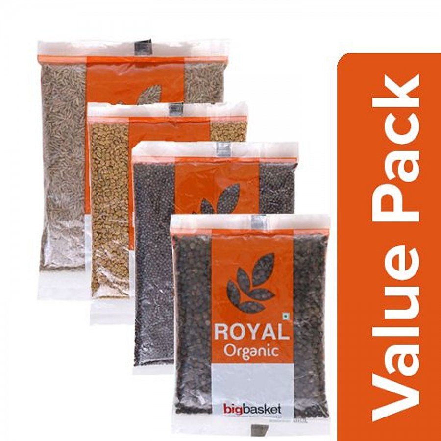 bb Royal Organic - Cumin/Jeera 100g + Methi 100g + Mustard/Rai 100g + Black Pepper 100g