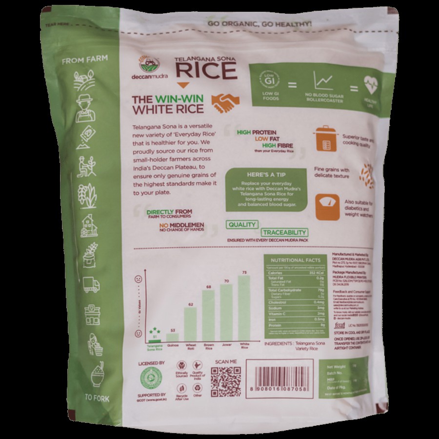 Deccan Mudra Telangana Low GI Sona Rice - Organic