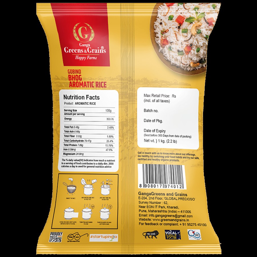 Gangagreens and Grains Gobind Bhog Aromatic Rice - Nutrition-Rich