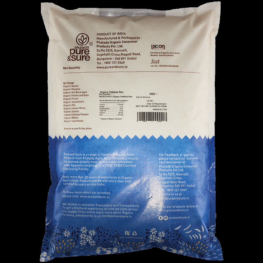 Phalada Pure & Sure Organic Polished Rice Sonamasoori - Fine Grains